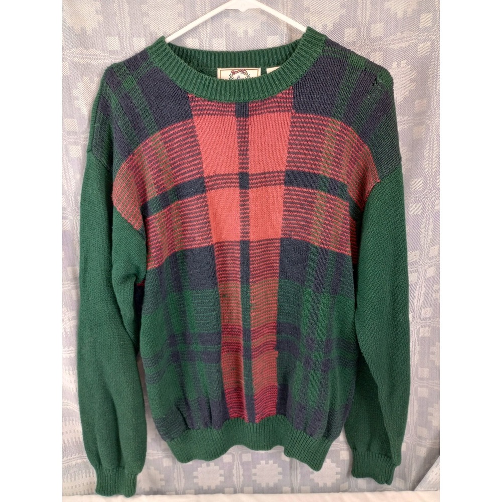 Vintage Sears Roebuck And Co Mens Size Large Pullover Sweater Red Green Plaid
